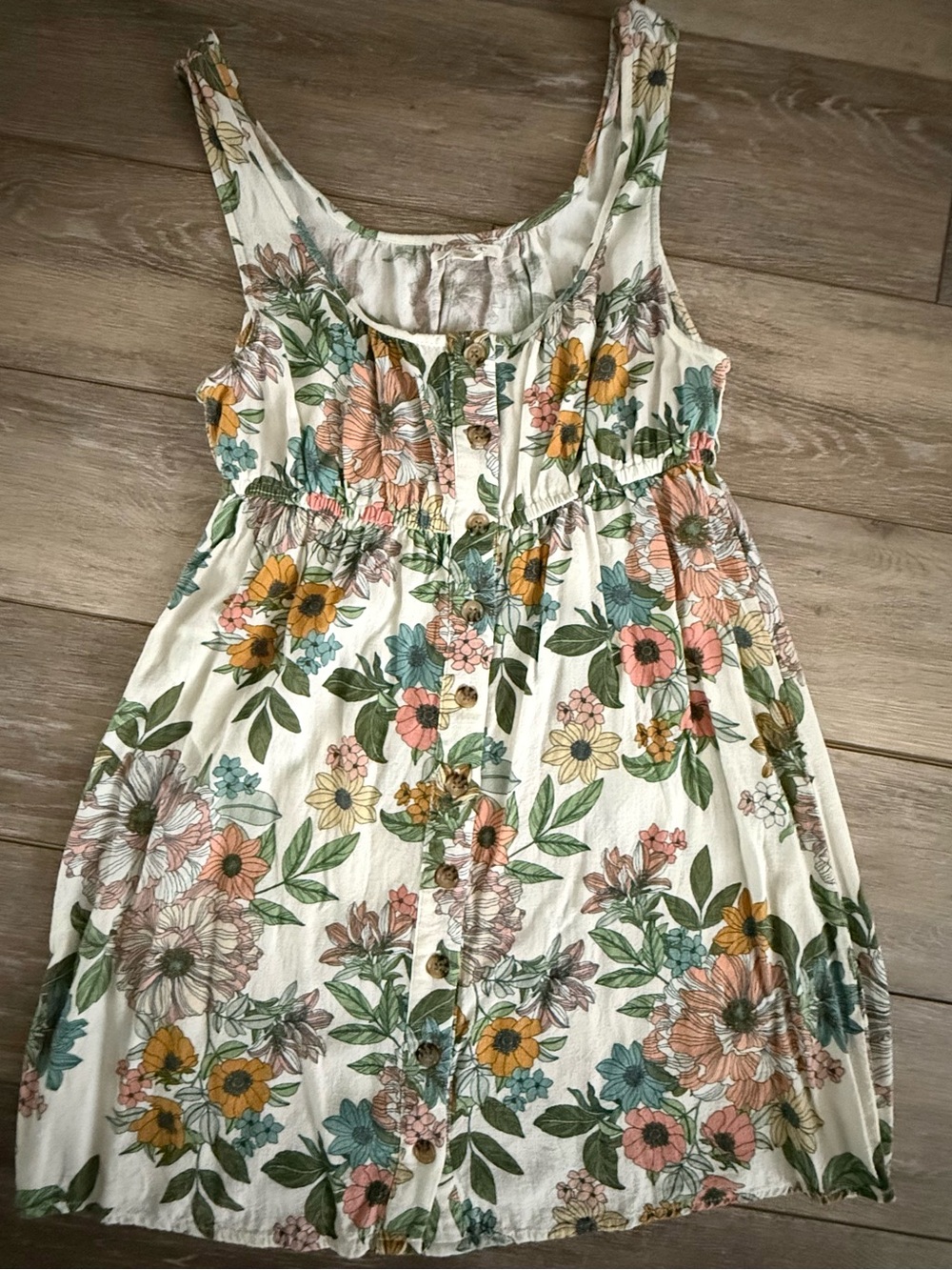 Rip Curl Cream Floral Mini Dress with Pink and Yellow Blooms - Picture 2 of 3